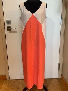 For Cynthia Medium Colorblock Sleeveless Maxi Dress Linen Blend Coral,Gray,Creme